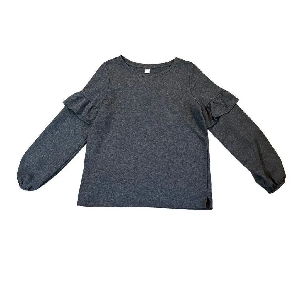 Old Navy Women’s Charcoal Gray Sweatshirt Ruffle Sleeve Medium